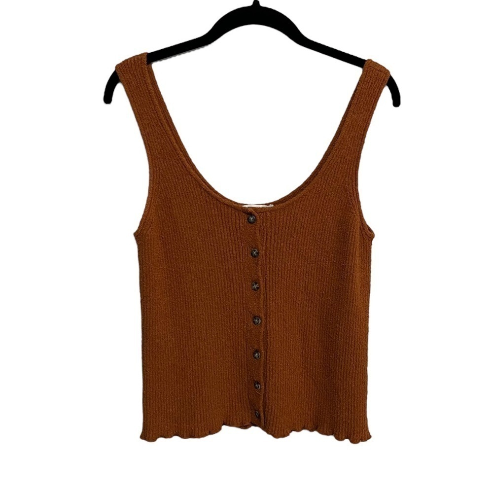 Madewell Rust Ribbed Button-Front Tank Top - Picture 2 of 9